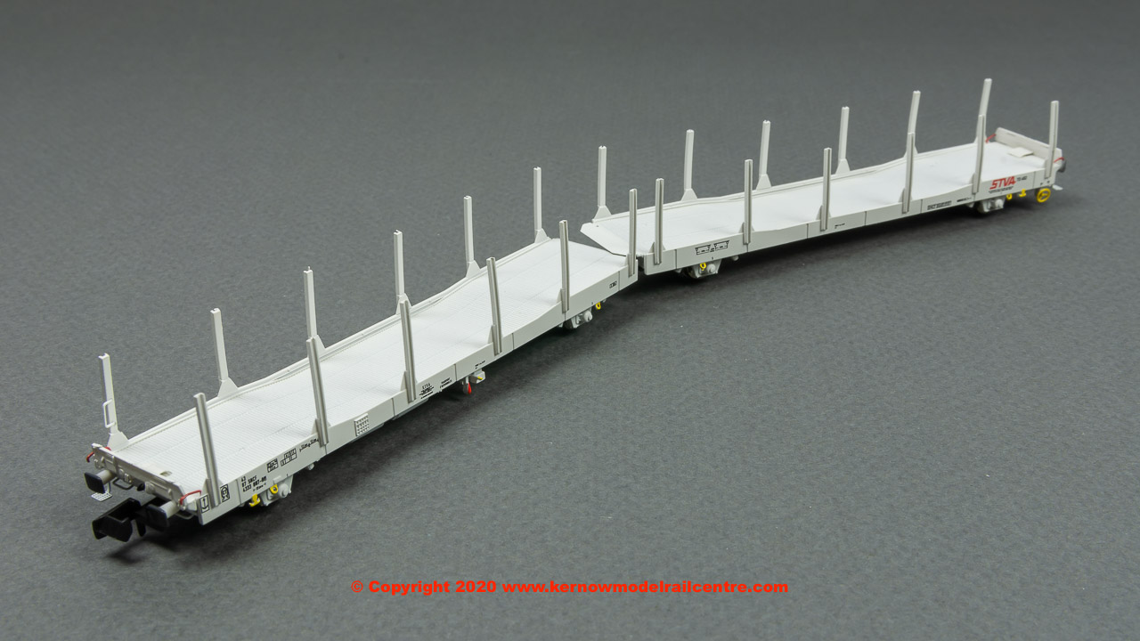 N-IPA-121B Revolution Trains IPA Single-deck Car Carrier Twin Set - Flat With Stakes In STVA Grey Livery